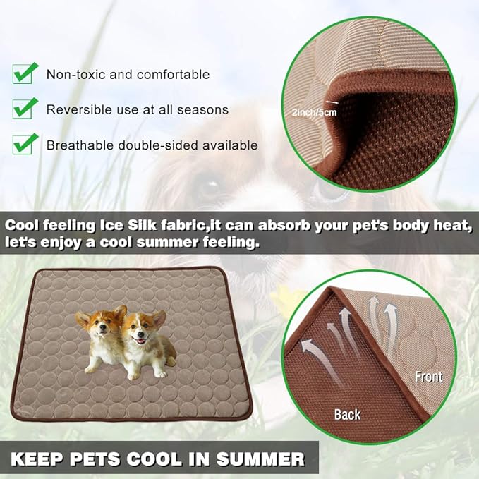 Summer Cooling Mat for Dogs Cats Self Dog Cooling Mat Breathable Pet Crate Pad Portable & Washable Pet Cooling Blanket for Small Medium and Large Pet Outdoor or Home Use (40 X 28in, Light Coffee)