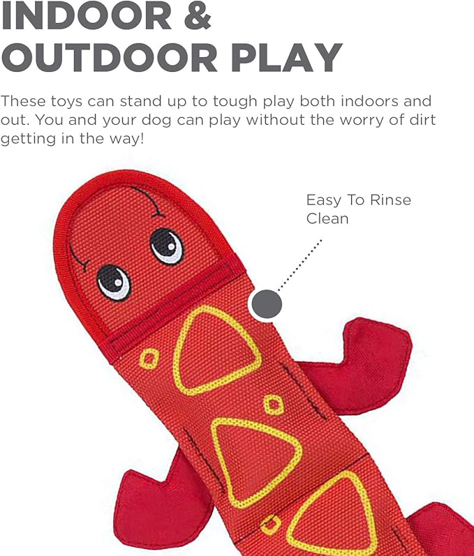 Outward Hound Fire Biterz Red Lizard Plush Firehose Material Interactive Dog Toy, Large