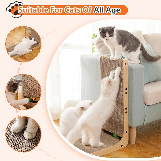 Cat Scratcher, Cat Scratching Post, Cardboard Cat Scratching Board with Ball Toy, Large Vertical L Shape Cat Scratcher Scratch Pads Cat Toys for Indoor Cats, Catnip