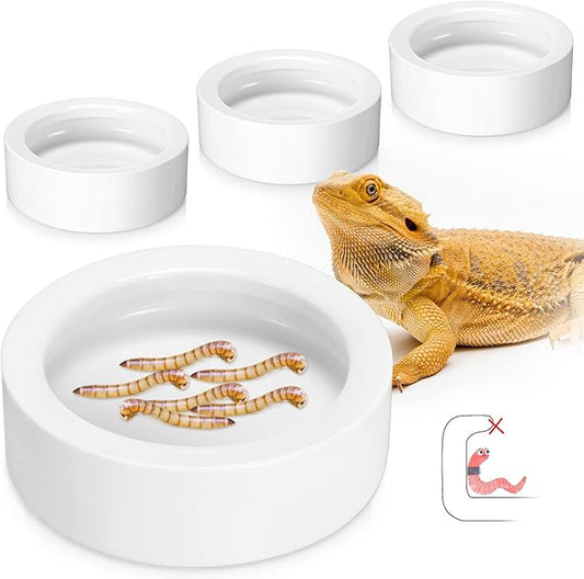 4 Pcs Reptile Bowl Reptile Food Dish Reptile Water Food Bowl Reptile Feeding Dish Ceramic Worm Pet Bowl Anti Escape for Lizard Anoles Bearded