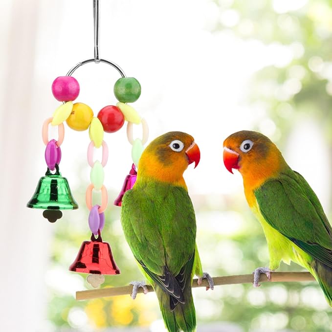 Hypeety Birds Cage Accessory Parrot Macaw Chew Bell Toys Colorful Swing Hanging Toy (B)