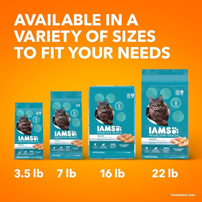 IAMS PROACTIVE HEALTH Adult Indoor Weight Control & Hairball Care Dry Cat Food with Chicken & Turkey Cat Kibble, 16 lb. Bag