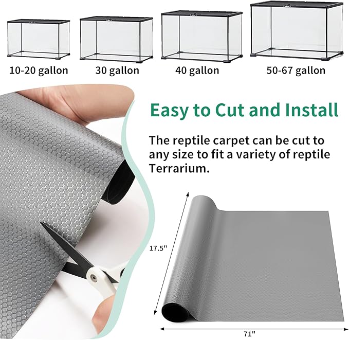 Bearded Dragon Tank Accessories, Reptile Mat, Reptile Terrarium Substrate Liner for Leopard Gecko, Lizard, Snake, Tortoise, Iguana Non-Adhesive Reptile Flooring (18"x72" Grey)