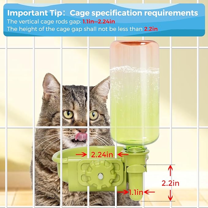 16oz Pet Water Bottle, Gravity Dog Water Bowl Dispenser for Cage, Anti-Overflow Water Dispenser for Small Dogs, Cats, Rabbits and Other Small Animals, BPA Free, Gradient Green