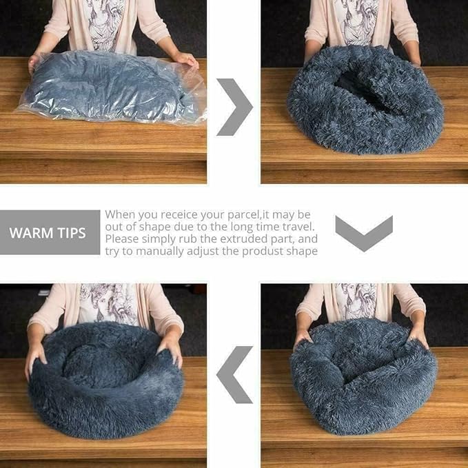 Cat Beds for Indoor Cats - Large Cat Bed Washable 24 inches, Dog Beds for Small Medium Dogs, Anti Anxiety Round Fluffy Plush Faux Fur Cat Bed,Thick Bottom Pet Bed