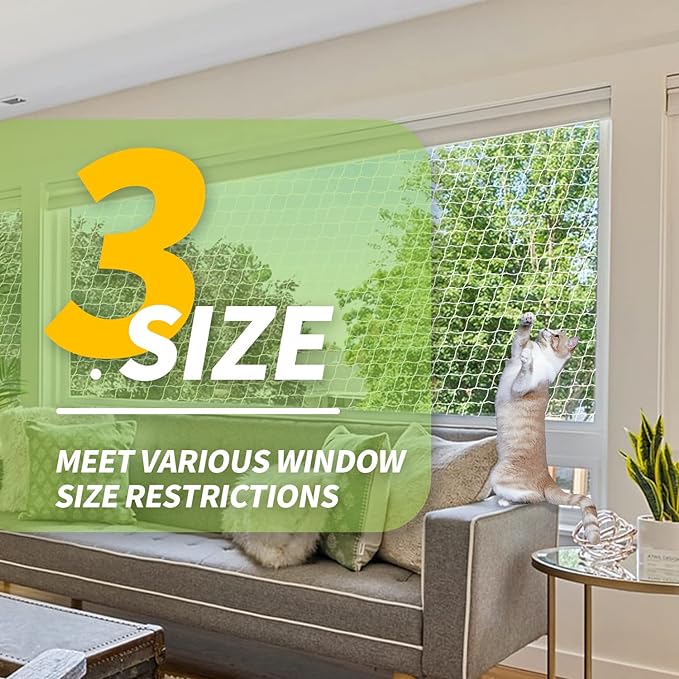 PAWISE Cat Safety Net, Cat Balcony Net Pet Anti-Fall Netting for Window Stairs,Dog Fence Nets Transparent (4m x 3m) Including A 25M Rope 20 Hooks