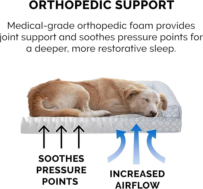 Furhaven Cozy Orthopedic Dog Bed for Medium/Small Dogs w/ Removable Bolsters & Washable Cover, For Dogs Up to 35 lbs - Plush & Diamond Print Nest Top Sofa - Gray, Medium