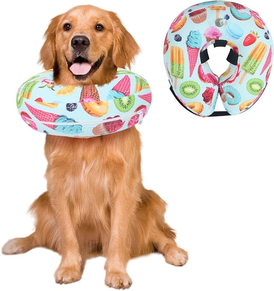 Protective Inflatable Dog Cone After Surgery, Soft Inflatable Donut Collar for Dogs and Cats, Prevent from Biting & Scratching, Not Block Vision (Blue Cone Collar L)