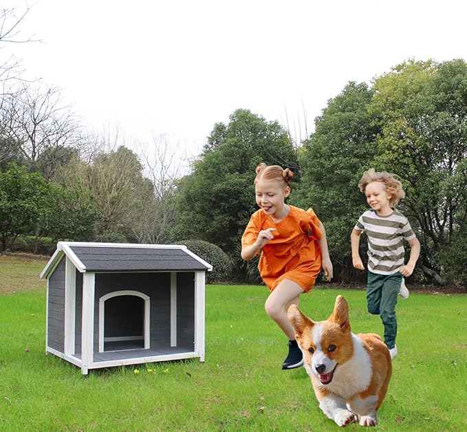 Outdoor Wooden Dog House, Waterproof Dog Cage, Windproof and Warm Dog Kennel, Dog Crates for Medium Dogs Pets Animals Easy to Assemble