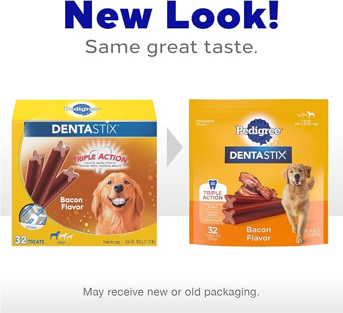 Pedigree DENTASTIX Adult Large Dog Dental Care Treats, Bacon Flavor, 2.08 lb. Pack (40 Treats)