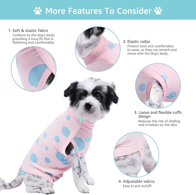 Dog Recovery Suit, Professional Dog Surgery Suit Post Spay, Neuter, Abdominal Surgical Suit for Male Female Dogs Can Pee, Prevent Licking Soft Breathable Cotton Covers Wound (Pink, Medium)