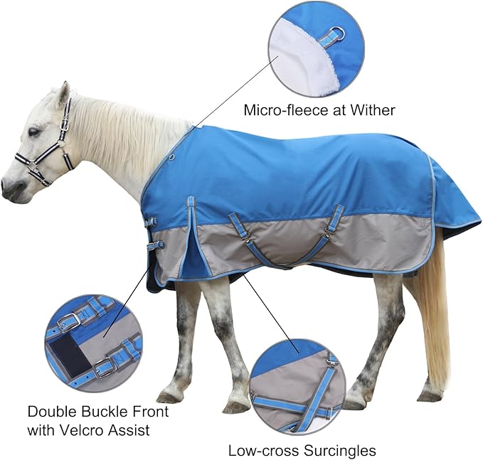 1200 Denier Rip-Stop Turnout Rain Sheet Lightweight Waterproof Breathable Horse Blanket (No Fill) Bluegrey 69"