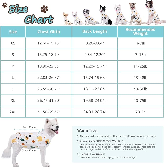 Recovery Suit for Dogs, Dog Surgery Recovery Suit with Zipper Closure Post Spay, Neuter, Abdominal Surgical Suit for Male Female Dogs Can Pee, Prevent Licking Dog Onesies, White Bear, Large+