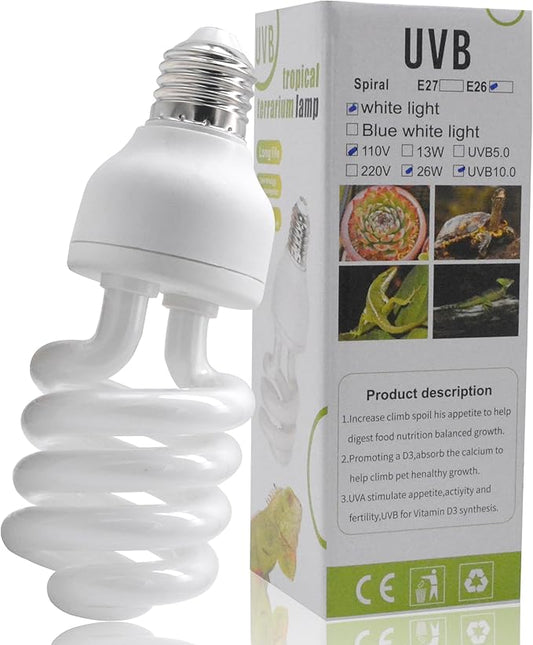 UVB Reptile Light Bulb 10.0 26W, UVA-UVB Bulbs for Reptiles Ideal for Rainforest Reptiles Bearded Dragons Lizard Tortoise Iguanas Chameleons Snake - 1 Pack