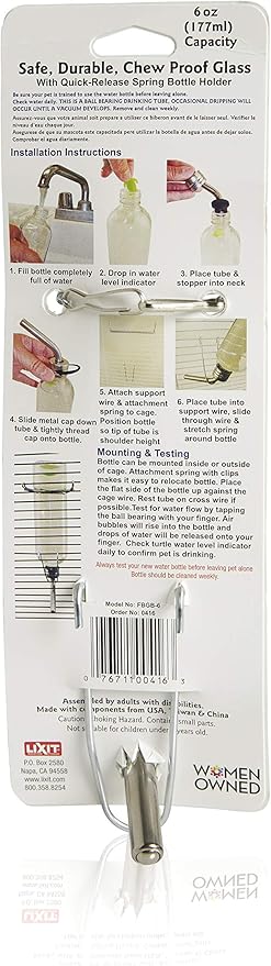 Lixit Chew Proof Flat Sided Water Bottles for Rabbits, Ferrets, Rats, Birds, Hamsters, Guinea Pigs, Chinchillas Gerbils and Other Small Animals (6oz)