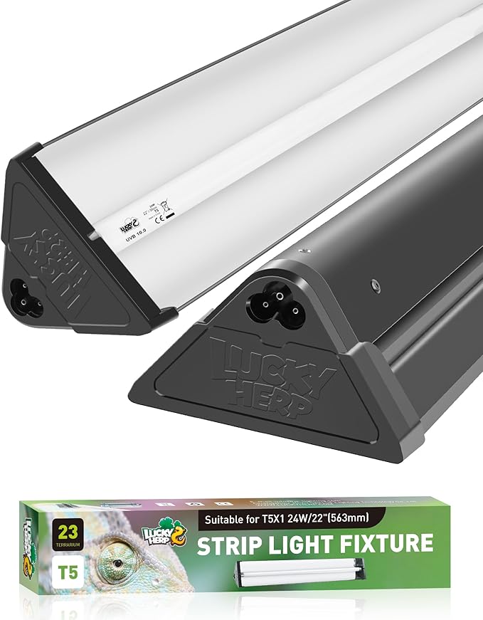 LUCKY HERP T5 Reptile Light Fixture Combo Kit 24W (New Upgrade), UVB Reptile Light Fixture with Desert UVB 10.0 22" Fluorescent Tube, UVA UVB Reptile Light for Lizard, Bearded Dragon, Tortoise