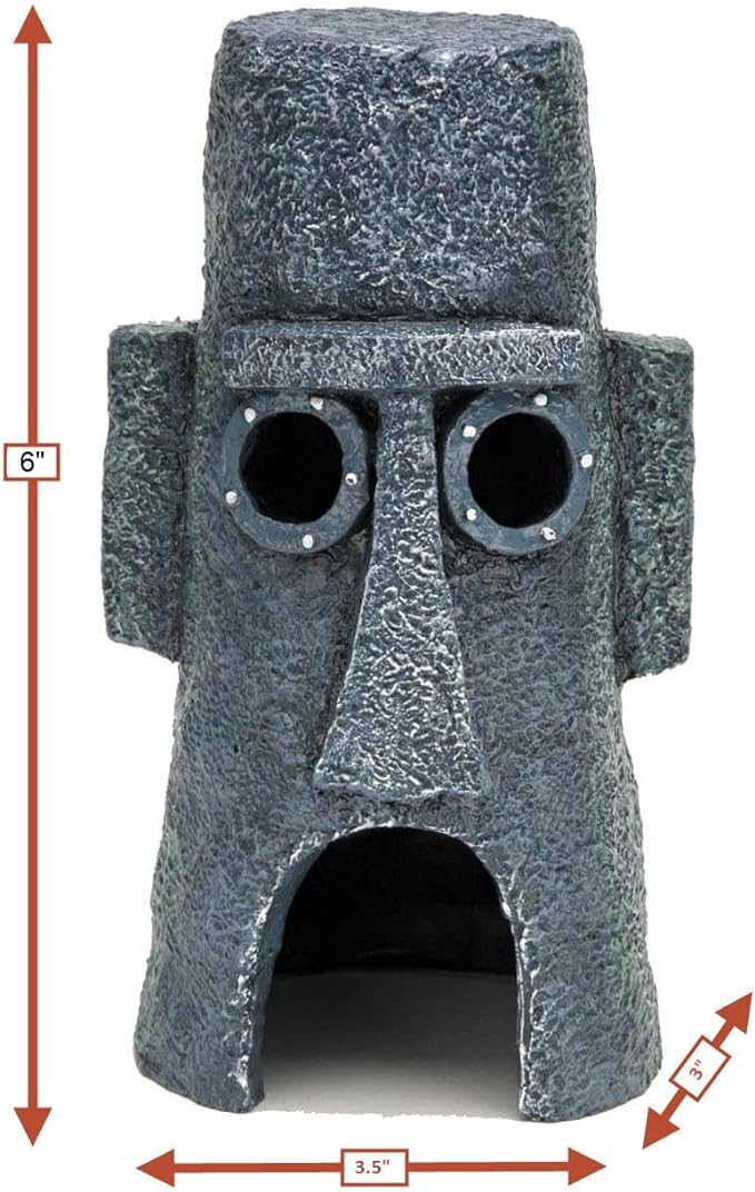 Penn-Plax Spongebob Squarepants Squidward’s Easter Island Home - Officially Licensed Aquarium Ornament - Medium (SBR11)