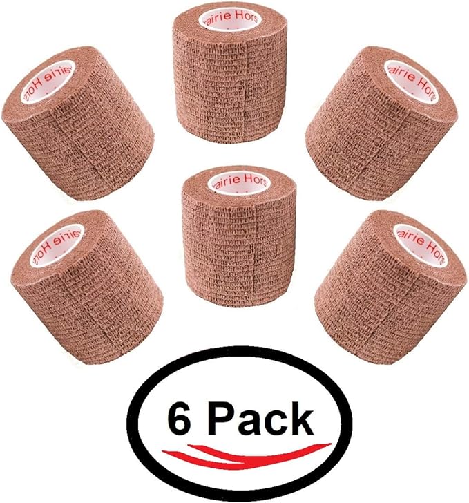 2 Inch Vet Wrap Tape Bulk (Brown) (Pack of 6) Self Adhesive Adherent Adhering Flex Bandage Grip Roll for Dog Cat Pet Horse