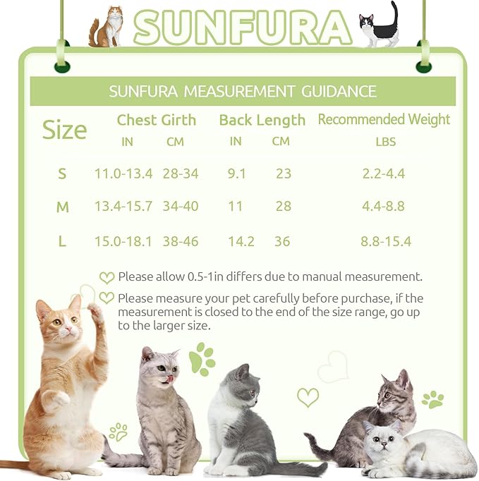 SUNFURA Cat Recovery Suit, Kitten Surgical Full Bodysuit for Abdominal Wound Protector Anti Licking After Surgery, Professional Bandages Cone E-Collar Alternative for Small Male & Female Pets