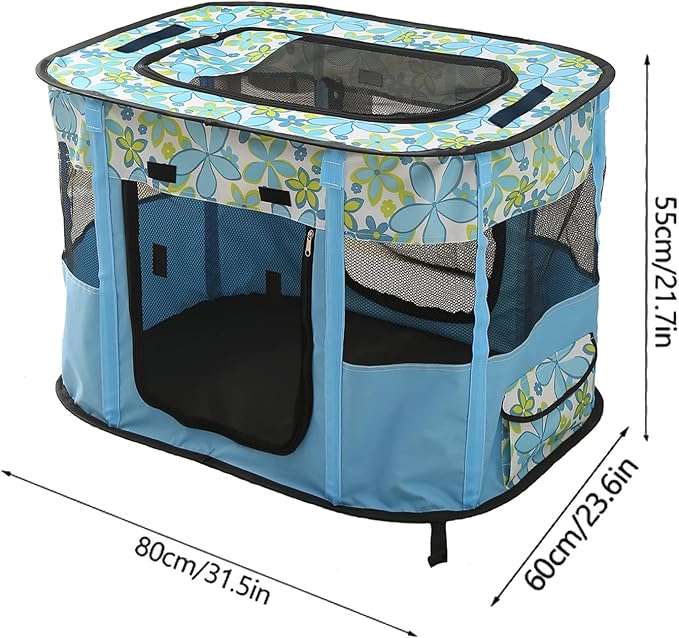 Foldable Pet Playpen, cat playpen, Puppy Play Pen for Indoors(Large, Blue)