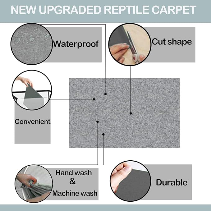 HERCOCCI 39’’ x 20’’ Reptile Carpet, Grey - Terrarium Mat Liner Bedding Reptile Cage Substrate for Bearded Dragon Lizard Tortoise Leopard Gecko Snake