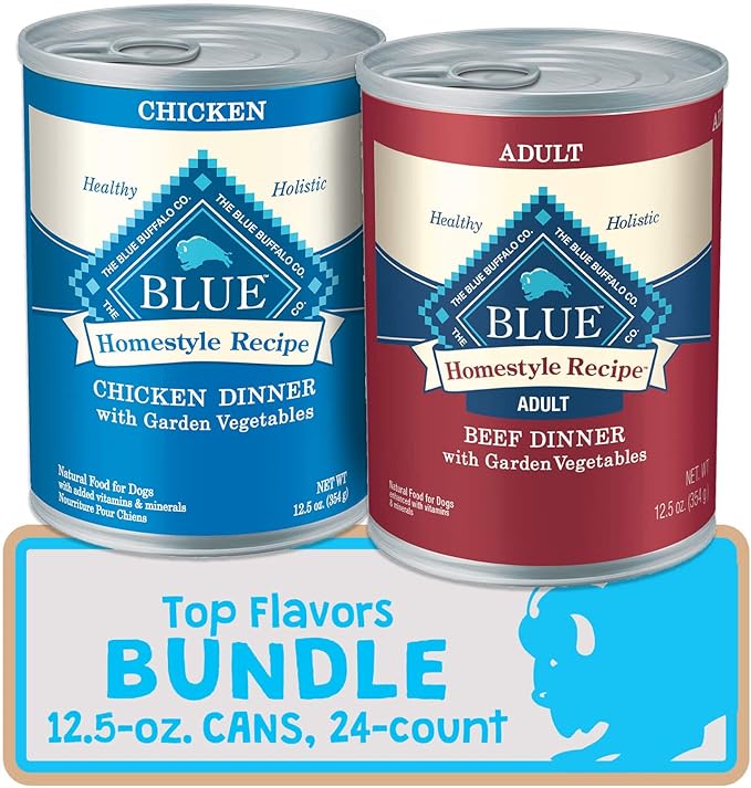 Blue Buffalo Homestyle Recipe Natural Adult Wet Dog Food, Chicken & Beef 12.5-oz cans (24 count- 12 of each flavor)