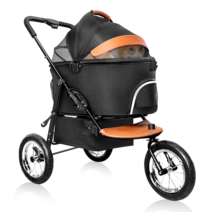 Dog Strollers for Medium Small Pet - 3 in 1 Pet Stroller Cats/Dogs, Zipperless Entry, Jogging Tires, 3 Wheels with Detachable Dog Carriage, Storage Basket and Easy One-Hand Fold