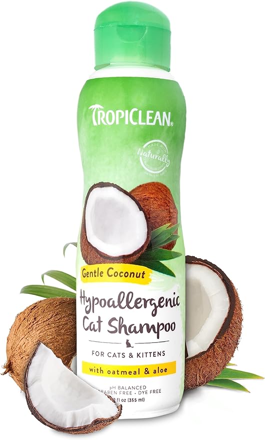 TropiClean Coconut Hypoallergenic Cat Shampoo | Gentle Kitten Shampoo for Sensitive Skin | Natural Shampoo Derived from Natural Ingredients | Made in The USA | 12 oz.