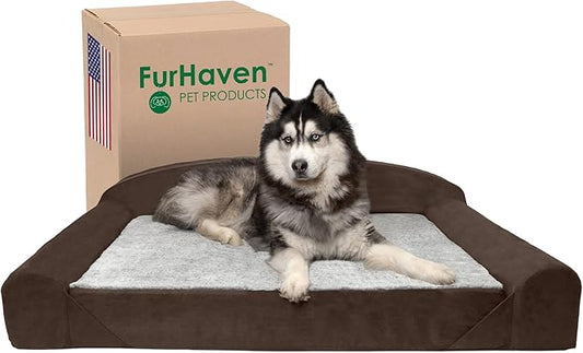 Furhaven Orthopedic Dog Bed for Large Dogs w/ Removable Washable Cover & Reversible Foam Cushion, For Dogs Up to 200 lbs - Luxury Edition Faux Fur & Suede Sofa - French Roast, Jumbo (X-Large)