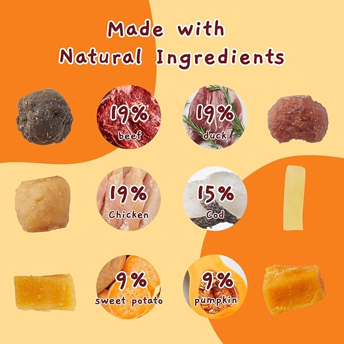 Jungle Calling Dog Treats, Six Flavor Dog Kabob with Cod, Rawhide Free Dog Chews, Made with Chicken, Duck, Beef, Sweet Potato and Pumpkin, Cod Sticks for Dogs