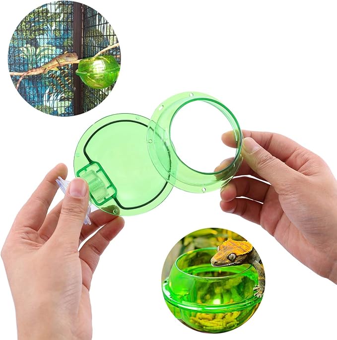 Suction Cup Reptile Feeder, Reptile Feeding Food Water Bowl Escape Proof Worm Dish Gecko Feeder Chameleon Bowl, Reptile Ledge Accessories Supplies for Lizard Bearded Dragon, 2 Pack
