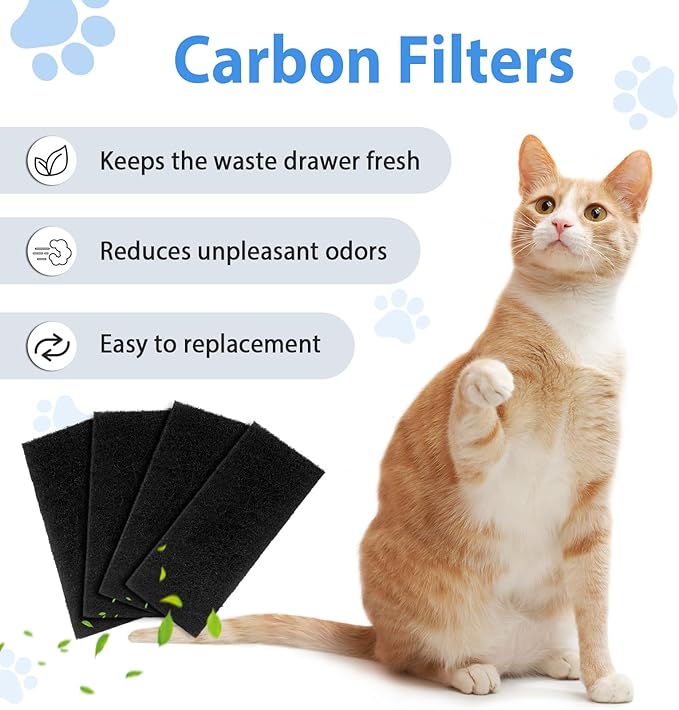 Activated Carbon Filters Cat Litter Box, Perfect Replacement Official Size: 290 x 140 x 10mm (4 Pack)