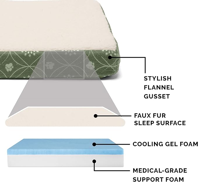 Furhaven Cooling Gel Dog Bed for Small Dogs w/ Removable Washable Cover, For Dogs Up to 20 lbs - Sherpa & Flannel Paw Print Deluxe Mattress - Jade Green, Small