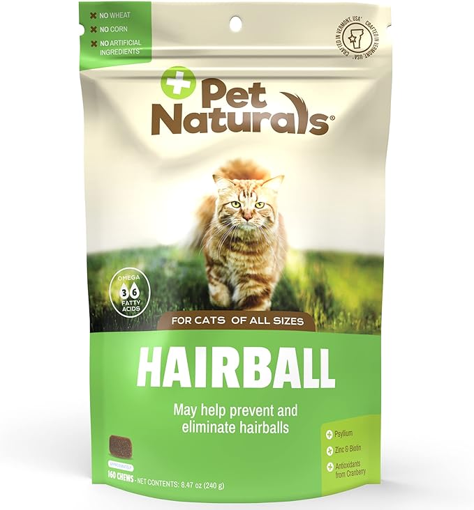 Pet Naturals Hairball for Cats with Omega 3, Chicken Flavor, 160 Chews - Can Help Eliminate Hairballs and Manage Excess Shedding - No Corn or Wheat