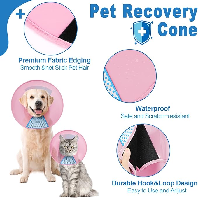 Supet Dog Cone Collar Adjustable After Surgery, Comfortable Pet Recovery Collar & Cone for Large Medium Small Dogs, Elizabethan Dog Neck Collar Plastic Practical