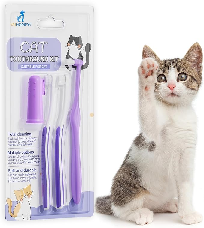 Cat Toothbrush Complete Kitty Dental Care Kit with Teeth Whitening Tracker - Premium Brushes for Cats, Easy Oral Hygiene & Gap Cleaning-cat