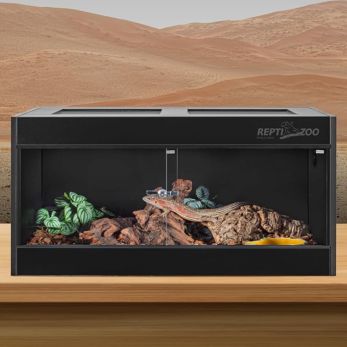 REPTI ZOO 50 Gallon PVC Reptile Terrarium, 36x18x18 Reptile Tanks Enclosure for Ball Python Snake Gecko Bearded Dragon, PVC Reptile Lounge Habitat with Glass Sliding Door & Top Screen Ventilation