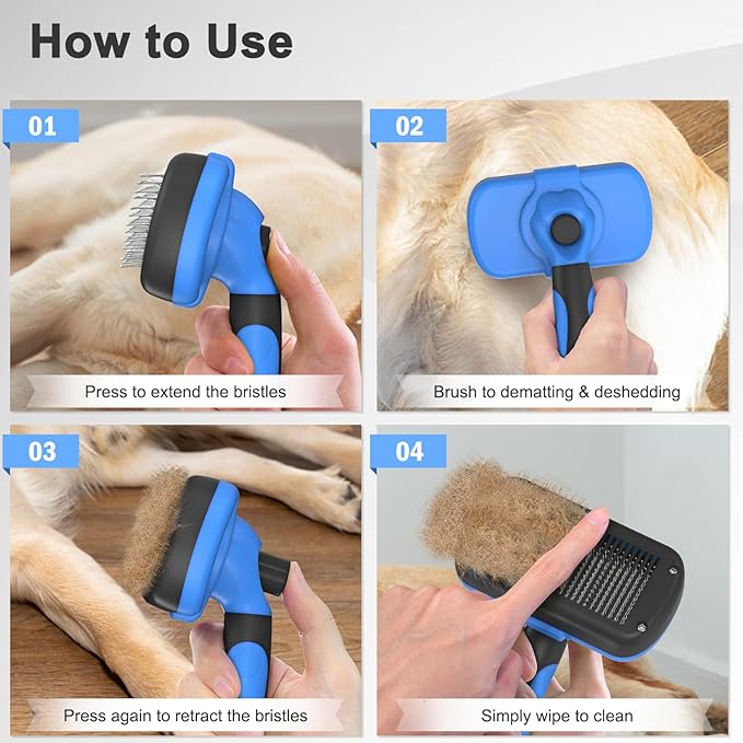 Self Cleaning Shedding Brush for Dogs & Cats, Skin Friendly Cat Brush, Dog Grooming Brush, Dog Brush for Shedding, Deshedding Brush, Puppy Brush Hair Brush for Haired Dogs, Blue