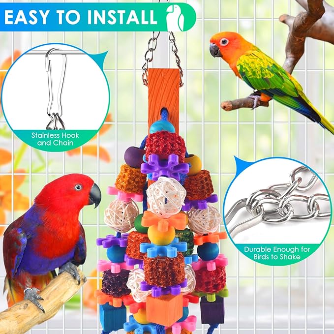 KATUMO Bird Toys, Parrot Toys Parakeet Chew Toys for Small to Medium Macaws, Cockatoos, African Greys, Amazon Parrots, Parakeets, Cockatiels, Conures, Lovebirds, Budgies