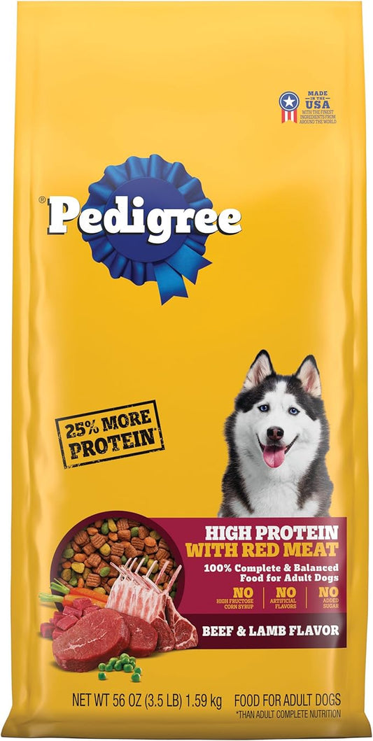 PEDIGREE High Protein Adult Dry Dog Food Beef and Lamb Flavor Dog Kibble, 3.5 lb. Bag