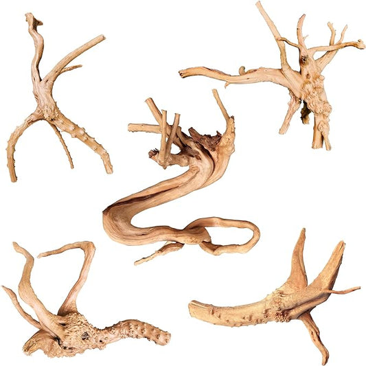majoywoo Natural Driftwood for Aquarium Decor Fish Tank Decorations, Assorted Spider Wood Branch 4-8" 5 Pcs, Reptile Decor