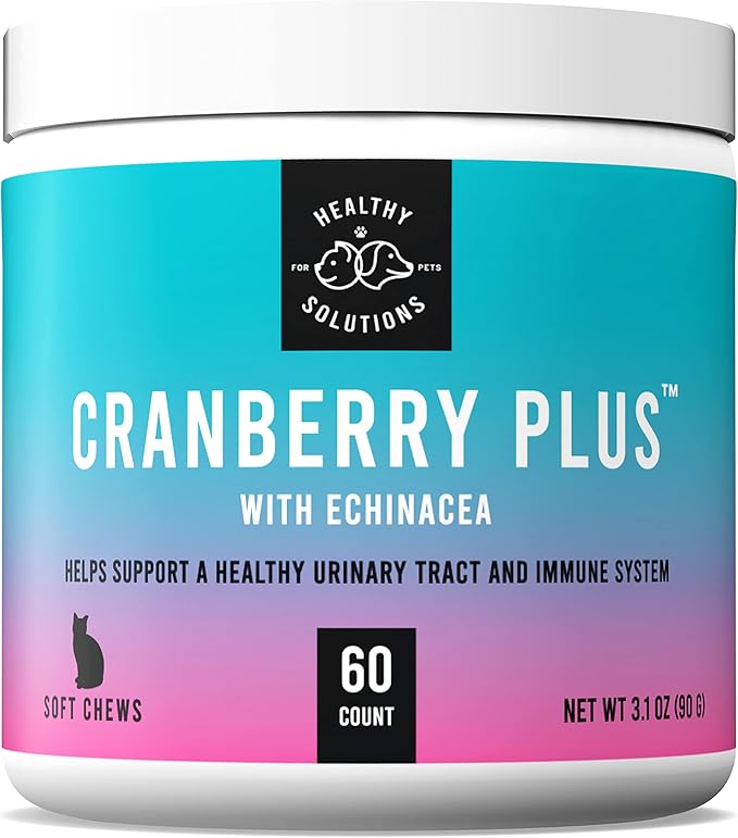 Cranberry Chews for Cats - UTI, Bladder, Kidney, & Urinary Tract Support - Cat Health Supplements Contain Cranberry Extract, Echinacea, Vitamin C, and Astragalus Root - 60 Soft Treats