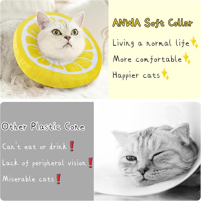 ANWA Adjustable Cat Cone Collar Soft, Cute Cat Recovery Collar, Cat Cones After Surgery for Kittens