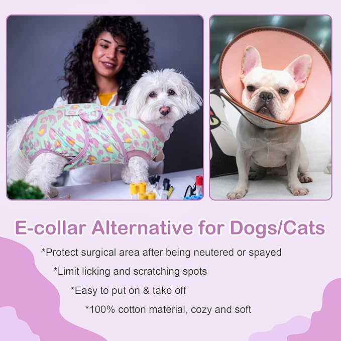 Kuoser Dog Recovery Suit, Soft Dog Onesie for Surgery Female Spay Dog Surgical Recovery Suit Male Neuter, Anti Licking Abdominal Dog Surgical Suit Pet Bodysuit Alternative to Cone of Shame, M