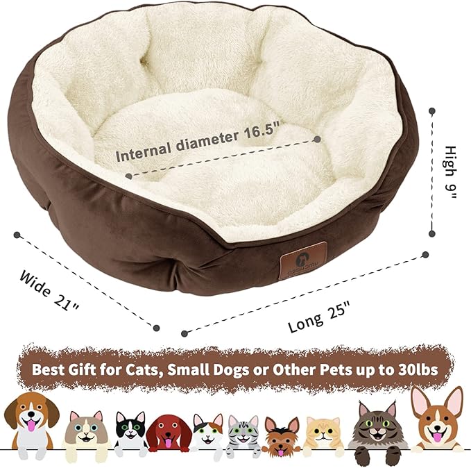 Medium Dog Bed for Medium Dogs, Large Cat Beds for Indoor Cats, Pet Bed for Puppy and Kitty, Extra Soft & Machine Washable with Anti-Slip & Water-Resistant Oxford Bottom, Brown, 25 inches