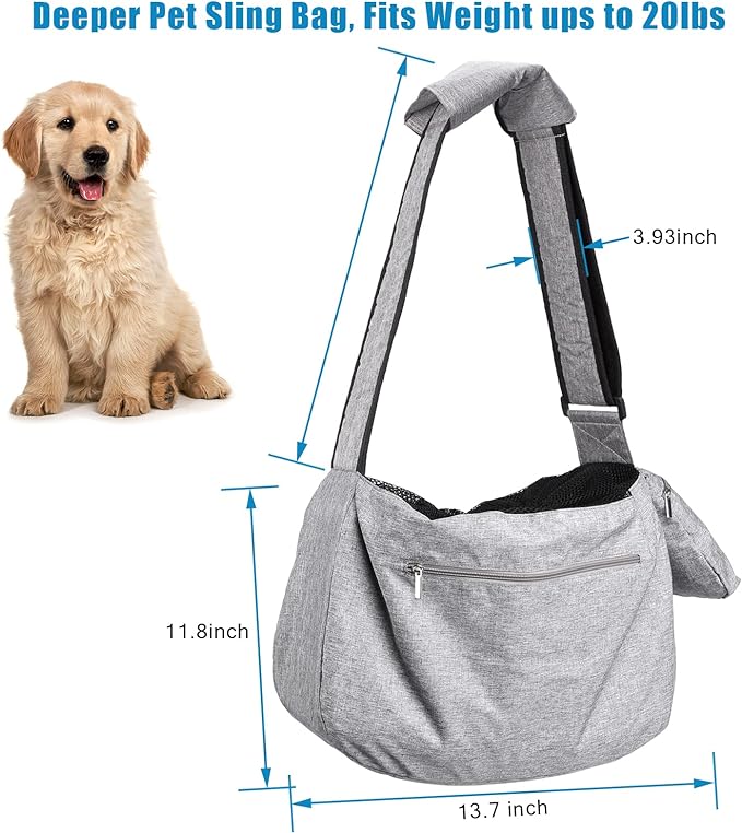 Ownpets Pet Sling Carrier, Fits 15 to 25lbs Extra-Large Dog/Cat Sling Carrier Reversible and Hands-Free Dog Bag with Adjustable Strap and Pocket Shoulder Pad for Outdoor Travel Hiking