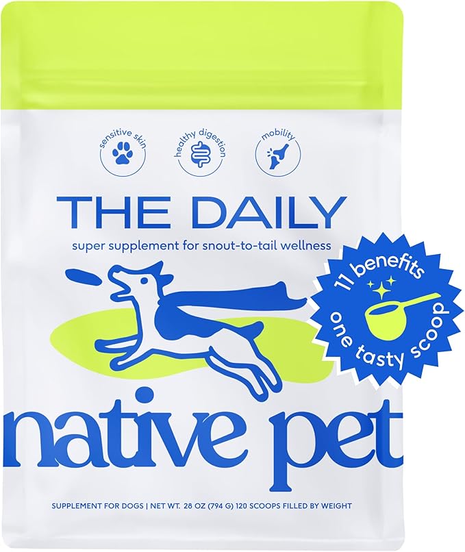 Native Pet The Daily Dog Supplement - 11 in 1 Dog Multivitamin - Tasty Scoop with Dog Vitamins and Supplements - Super Multi Vitamin for Dog Energy, Mobility, Skin & Coat - 12 Active Ingredients 28 oz