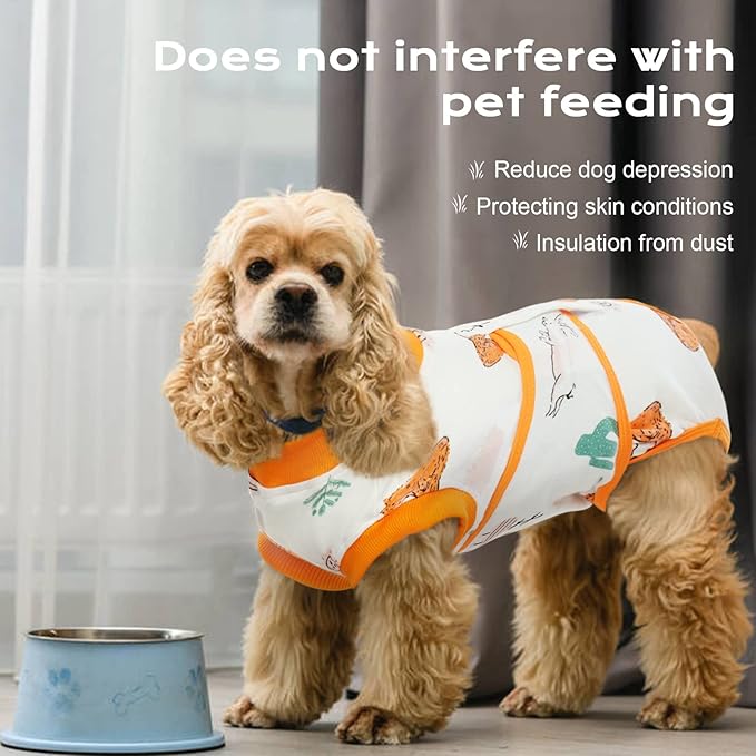 FUAMEY Recovery Suit for Dogs After Surgery,Soft Breathable Dog Bodysuit E-Collar & Cone Alternative Surgical Suit,Male Female Dog Neuter Spay Suits Anti Licking Wounds Onesie Orange Fox S