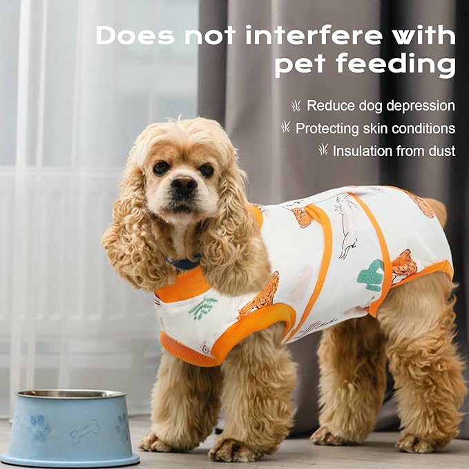 FUAMEY Recovery Suit for Dogs After Surgery,Soft Breathable Dog Bodysuit E-Collar & Cone Alternative Surgical Suit,Male Female Dog Neuter Spay Suits Anti Licking Wounds Onesie Orange Fox M