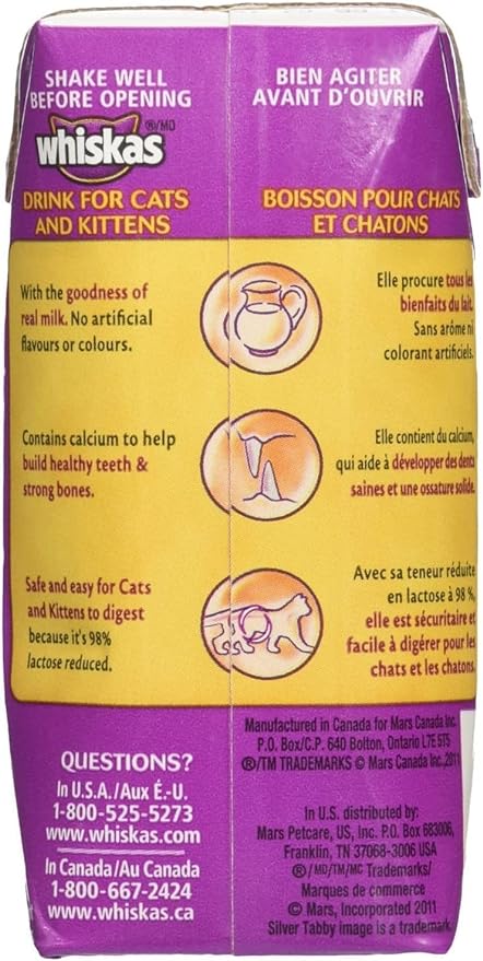 Bundle Pack (6) Whiskas Catmilk Drink for Cats and Kittens (6.75 fl oz) with AuroraPet Wipes